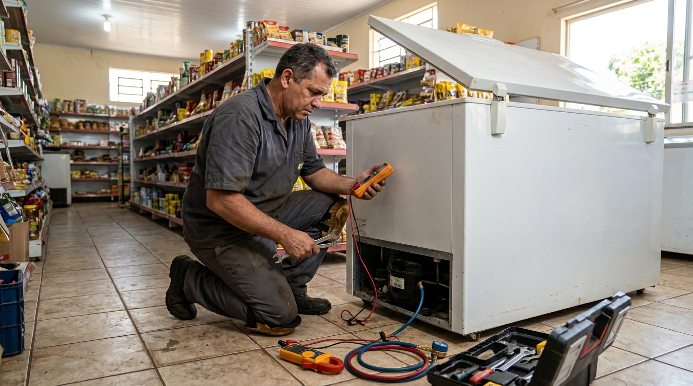 Substituição de termostato de freezer em visita técnica em Limeira‑SP